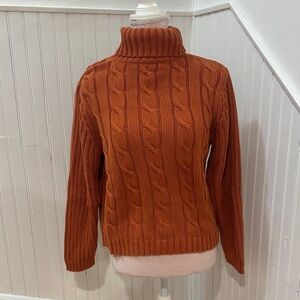 Cozy Cable Knit Turtleneck Sweater - Rust